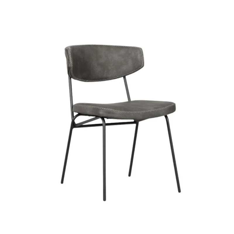 Set 4 Sedie in ecopelle colore grigio vintage con gambe in metallo nero - Callisto