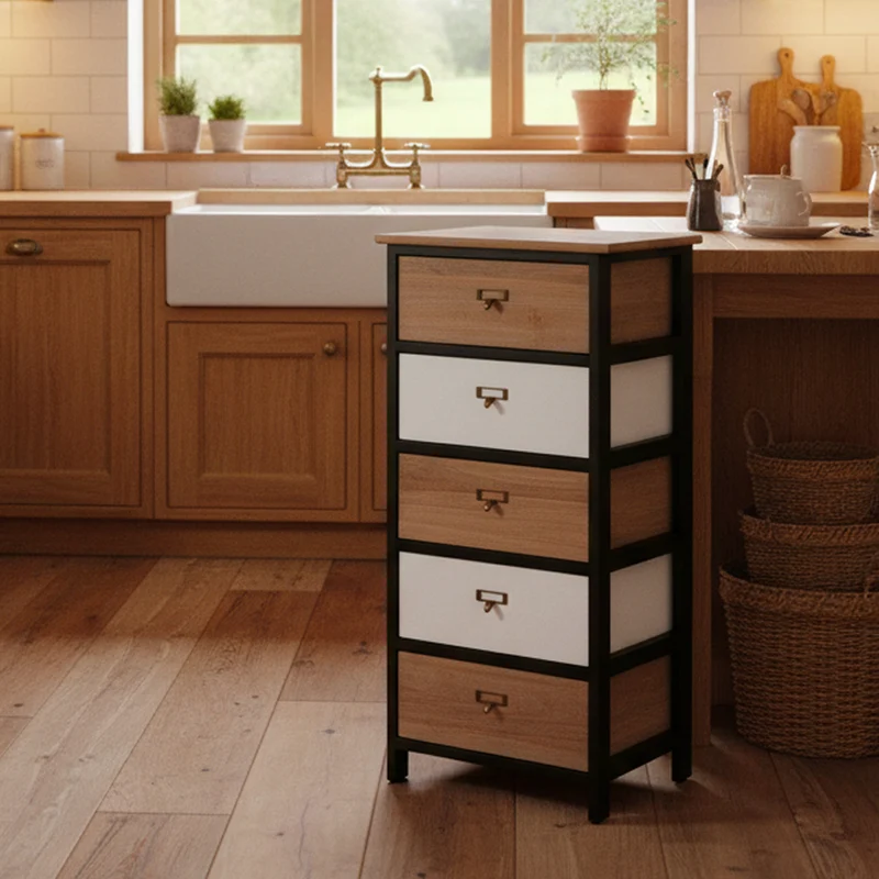 Cassettiera 40x90h in legno con 5 cassetti colore bianco e nero - Industry