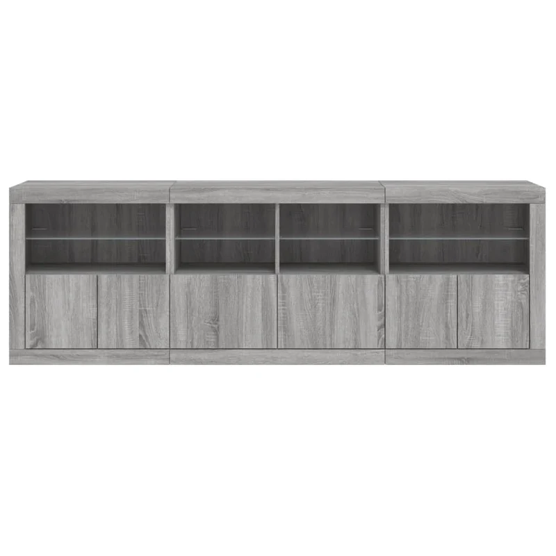 Buffet bahut commode armoire meuble de rangement organisateur cuisine salle de séjour salon avec lumières LED sonoma 202 x 37 x 67 cm gris 02_0030067
