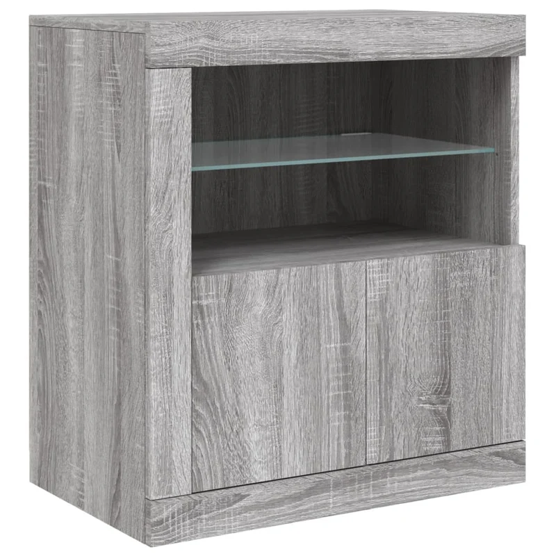 Buffet bahut commode armoire meuble de rangement organisateur cuisine salle de séjour salon avec lumières LED sonoma 202 x 37 x 67 cm gris 02_0030067