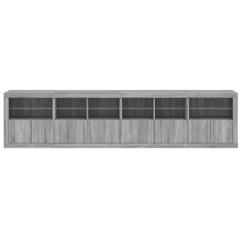 Buffet bahut commode armoire meuble de rangement organisateur cuisine salle de séjour salon avec lumières LED sonoma 283 x 37 x 67 cm gris 02_0030070