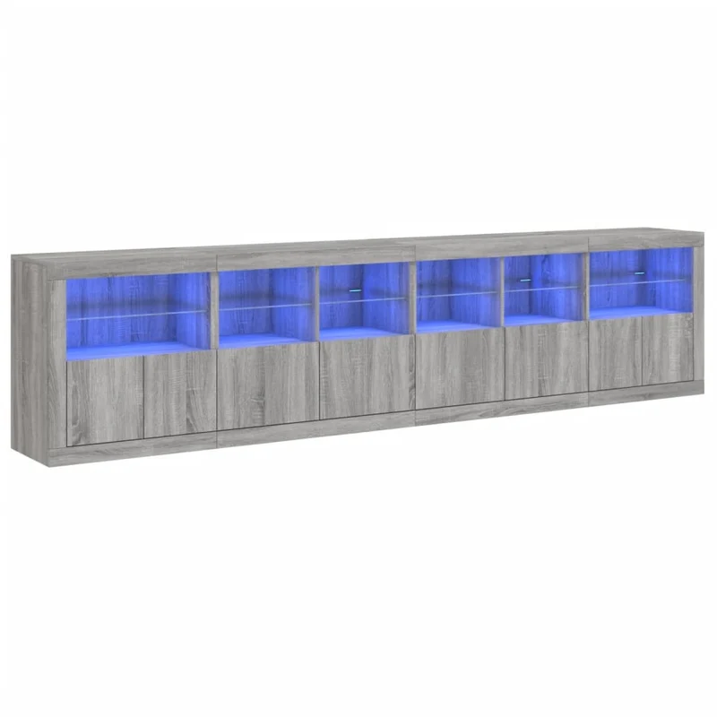 Buffet bahut commode armoire meuble de rangement organisateur cuisine salle de séjour salon avec lumières LED sonoma 283 x 37 x 67 cm gris 02_0030070