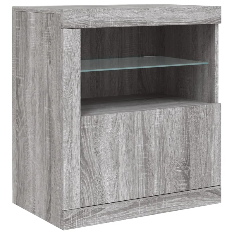 Buffet bahut commode armoire meuble de rangement organisateur cuisine salle de séjour salon avec lumières LED sonoma 283 x 37 x 67 cm gris 02_0030070