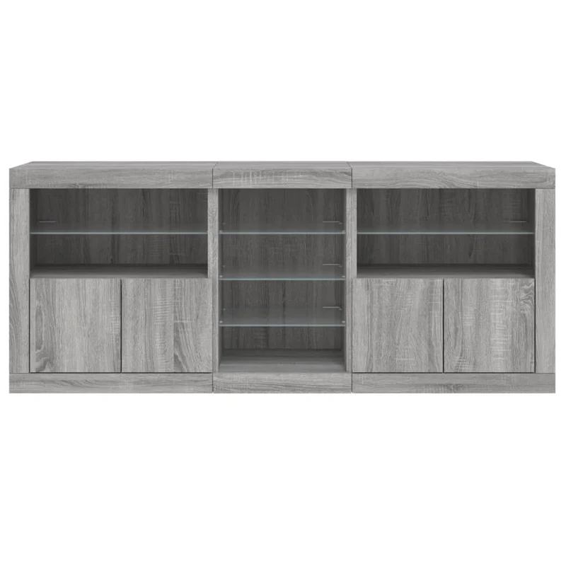 Buffet bahut commode armoire meuble de rangement organisateur cuisine salle de séjour salon avec lumières LED sonoma 181,5 x 37 x 67 cm gris 02_0030063