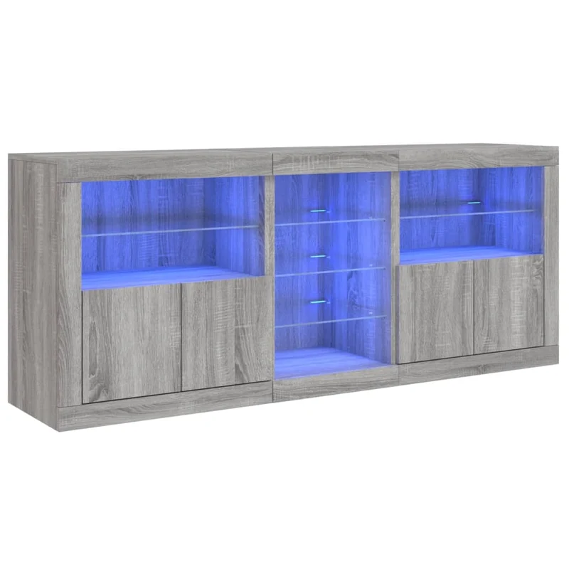 Buffet bahut commode armoire meuble de rangement organisateur cuisine salle de séjour salon avec lumières LED sonoma 162 x 37 x 67 cm gris 02_0030057