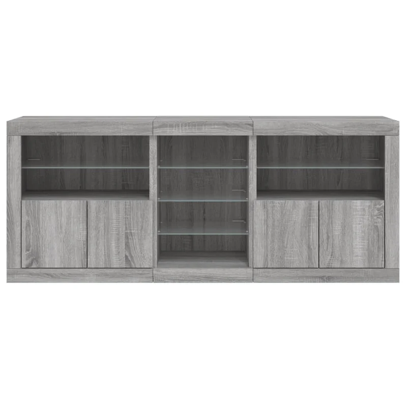 Buffet bahut commode armoire meuble de rangement organisateur cuisine salle de séjour salon avec lumières LED sonoma 162 x 37 x 67 cm gris 02_0030057