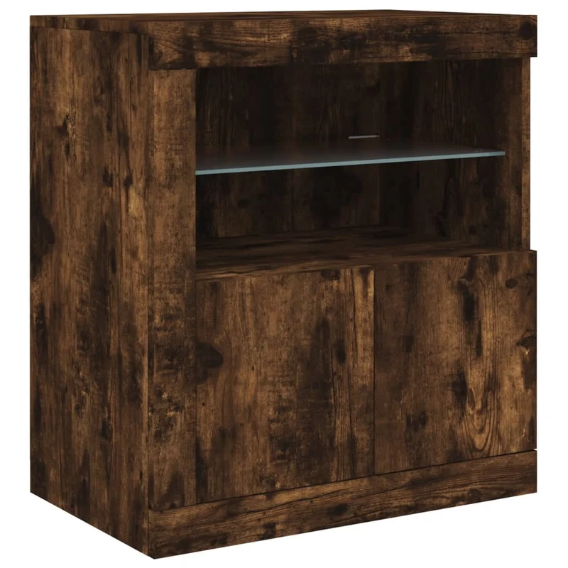 Buffet bahut commode armoire meuble de rangement organisateur cuisine salle de séjour salon avec lumières LED 181,5 x 37 x 67 cm marron 02_0029877