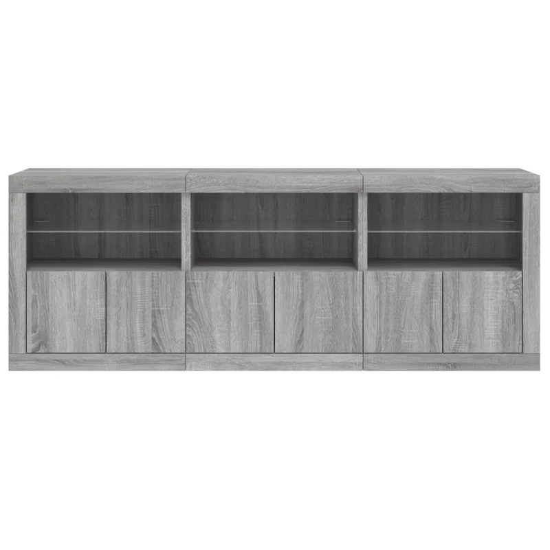 Buffet bahut commode armoire meuble de rangement organisateur cuisine salle de séjour salon avec lumières LED sonoma 181,5 x 37 x 67 cm gris 02_0030064