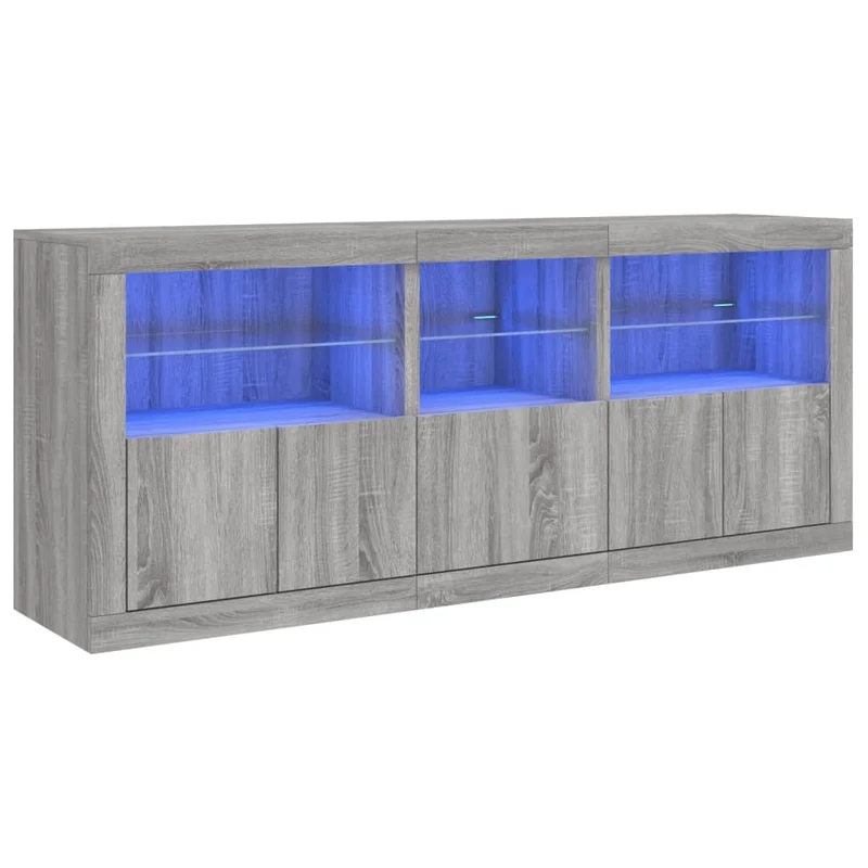 Buffet bahut commode armoire meuble de rangement organisateur cuisine salle de séjour salon avec lumières LED sonoma 162 x 37 x 67 cm gris 02_0030056