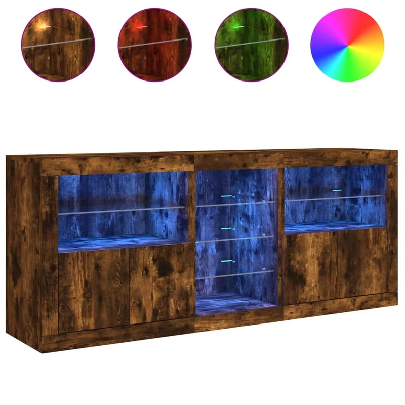 Buffet bahut commode armoire meuble de rangement organisateur cuisine salle de séjour salon avec lumières LED 162 x 37 x 67 cm marron 02_0029871