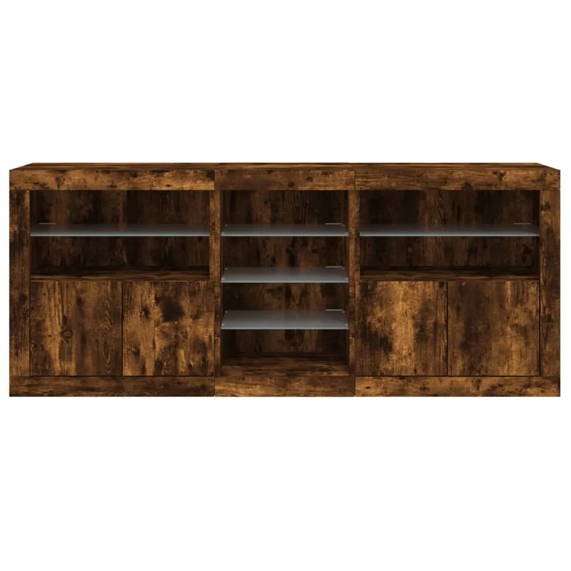 Buffet bahut commode armoire meuble de rangement organisateur cuisine salle de séjour salon avec lumières LED 162 x 37 x 67 cm marron 02_0029871