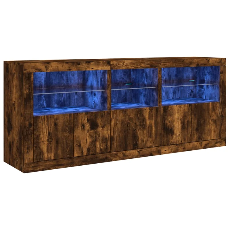 Buffet bahut commode armoire meuble de rangement organisateur cuisine salle de séjour salon avec lumières LED 162 x 37 x 67 cm marron 02_0029872