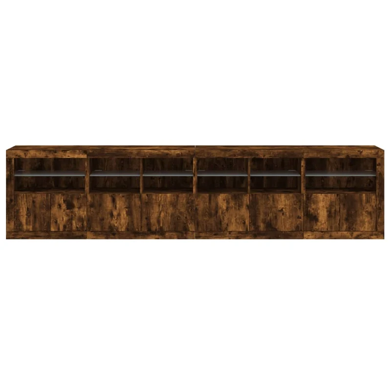 Buffet bahut commode armoire meuble de rangement organisateur cuisine salle de séjour salon avec lumières LED 283 x 37 x 67 cm marron 02_0029880