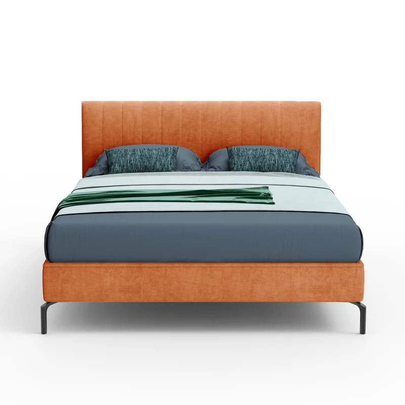 Letto matrimoniale con contenitore e testiera cuciture verticali colore arancio - Aki