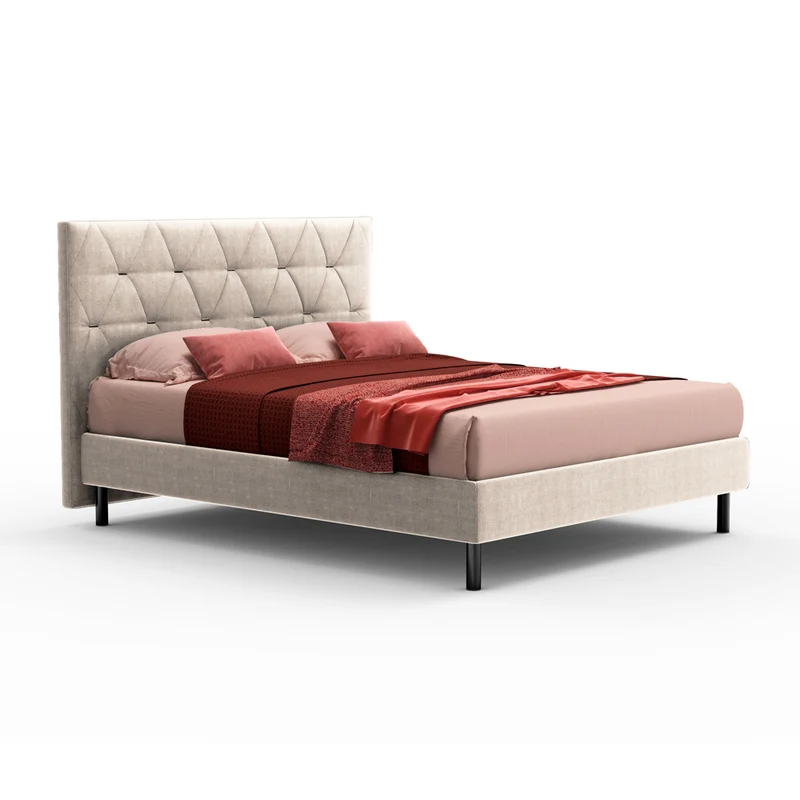 Letto matrimoniale con contenitore e testiera trapuntata colore beige - Cody