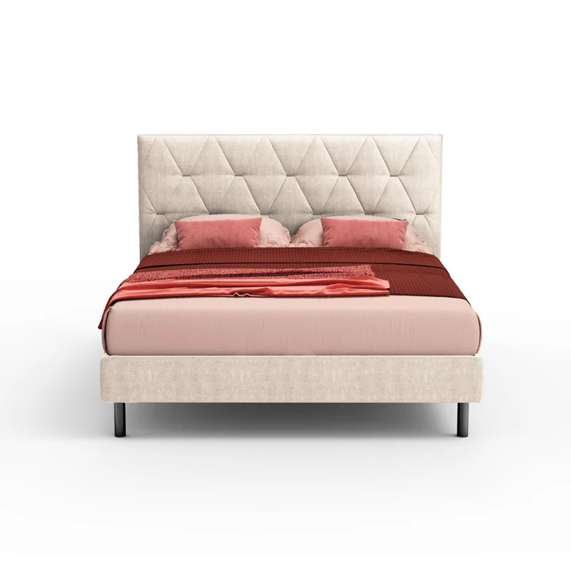 Letto matrimoniale con contenitore e testiera trapuntata colore beige - Cody