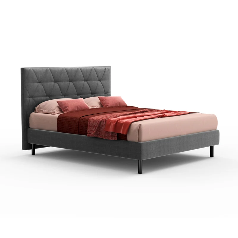Letto matrimoniale con contenitore e testiera trapuntata colore grigio - Cody