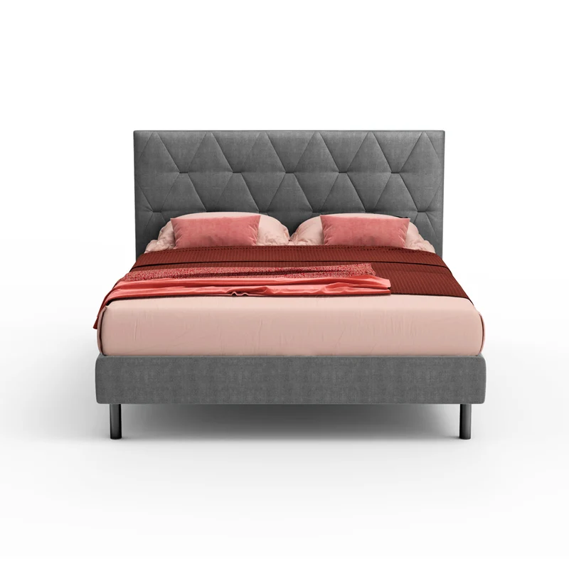 Letto matrimoniale con contenitore e testiera trapuntata colore grigio - Cody