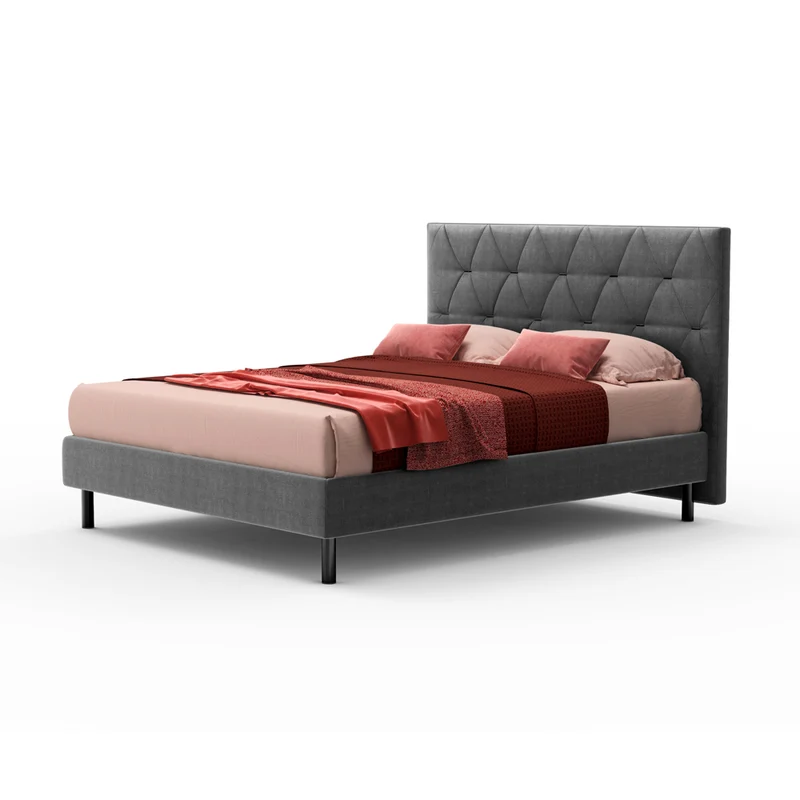 Letto matrimoniale con contenitore e testiera trapuntata colore grigio - Cody