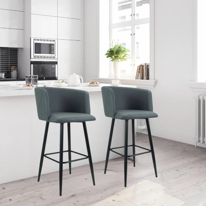 Sgabello avvolgente in ecopelle colore grigio e gambe nere opache - Limin