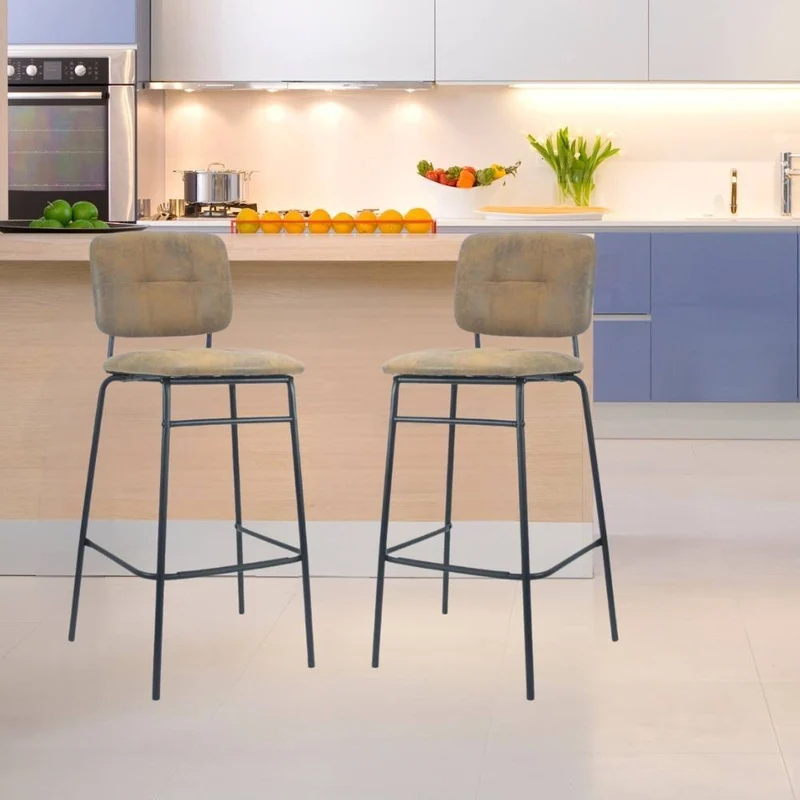 Sgabello con seduta e schienale in velluto colore ruggine e gambe nere - Ross