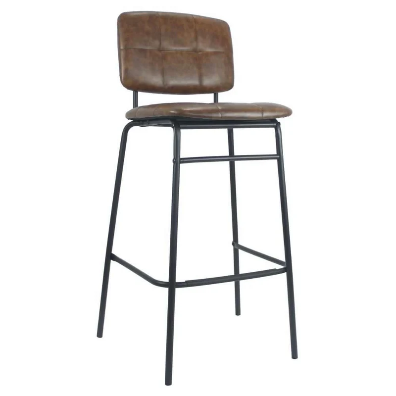 Sgabello con seduta e schienale in ecopelle colore mattone e gambe nere - Ross