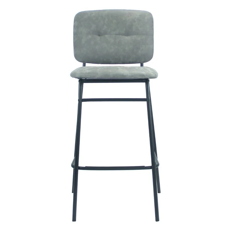 Sgabello con seduta e schienale in velluto grigio e gambe metallo nere - Ross