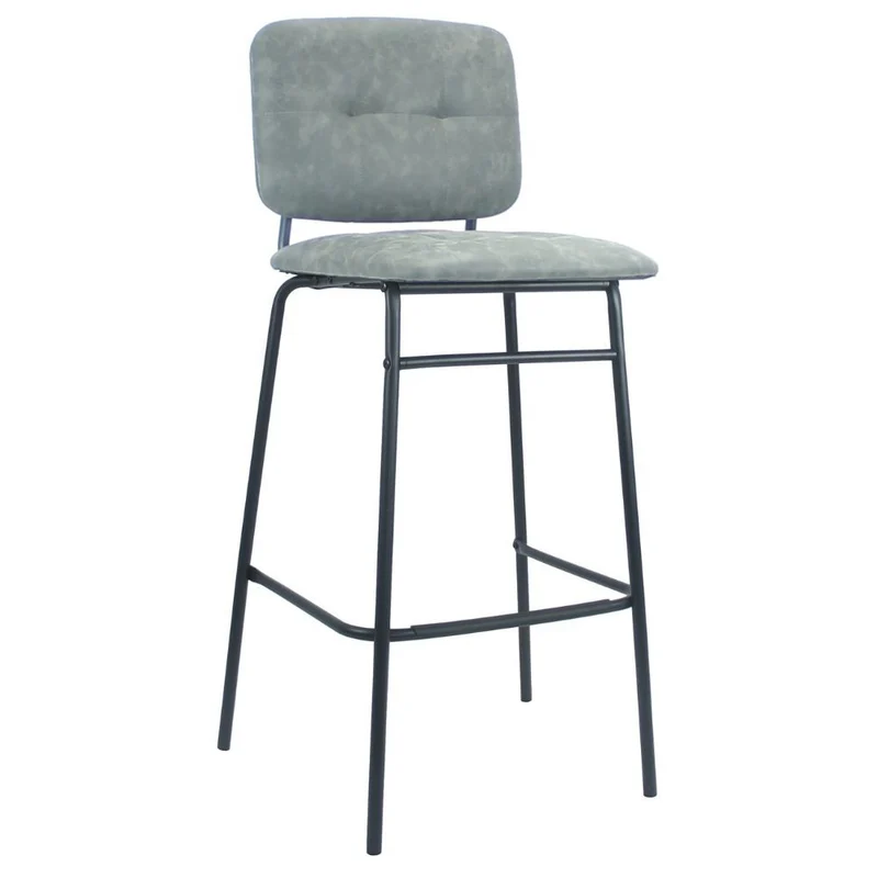 Sgabello con seduta e schienale in velluto grigio e gambe metallo nere - Ross