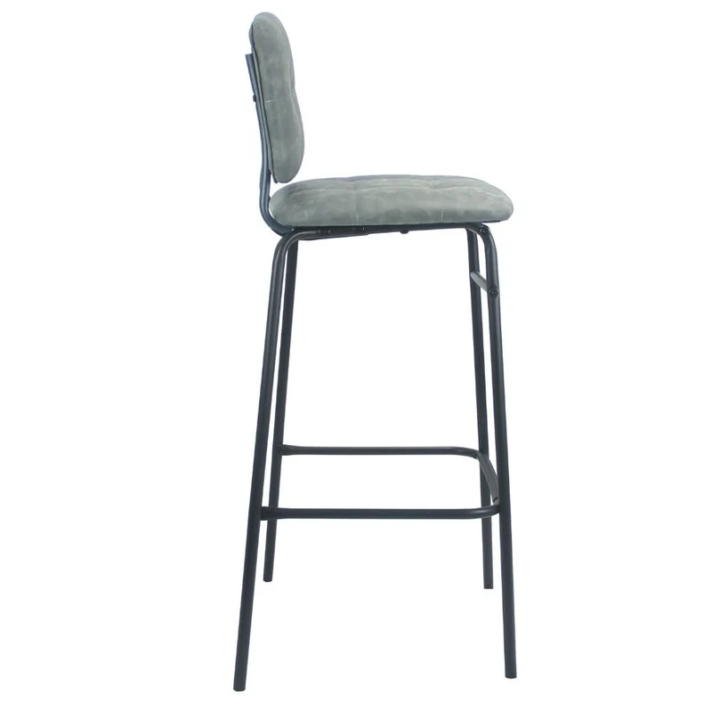 Sgabello con seduta e schienale in velluto grigio e gambe metallo nere - Ross