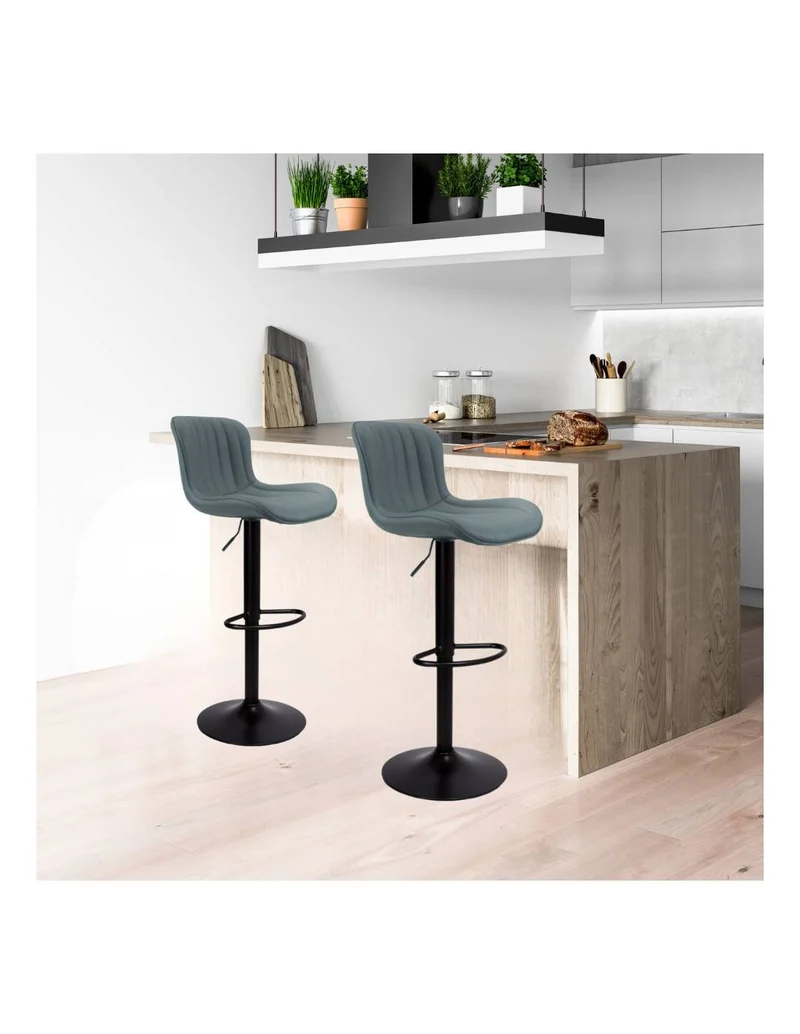 Sgabello regolabile con seduta in ecopelle grigio e base in metallo nero - Snas