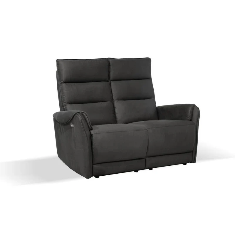Divano 2 posti con 2 recliner elettrici effetto nabuk grigio - Thun