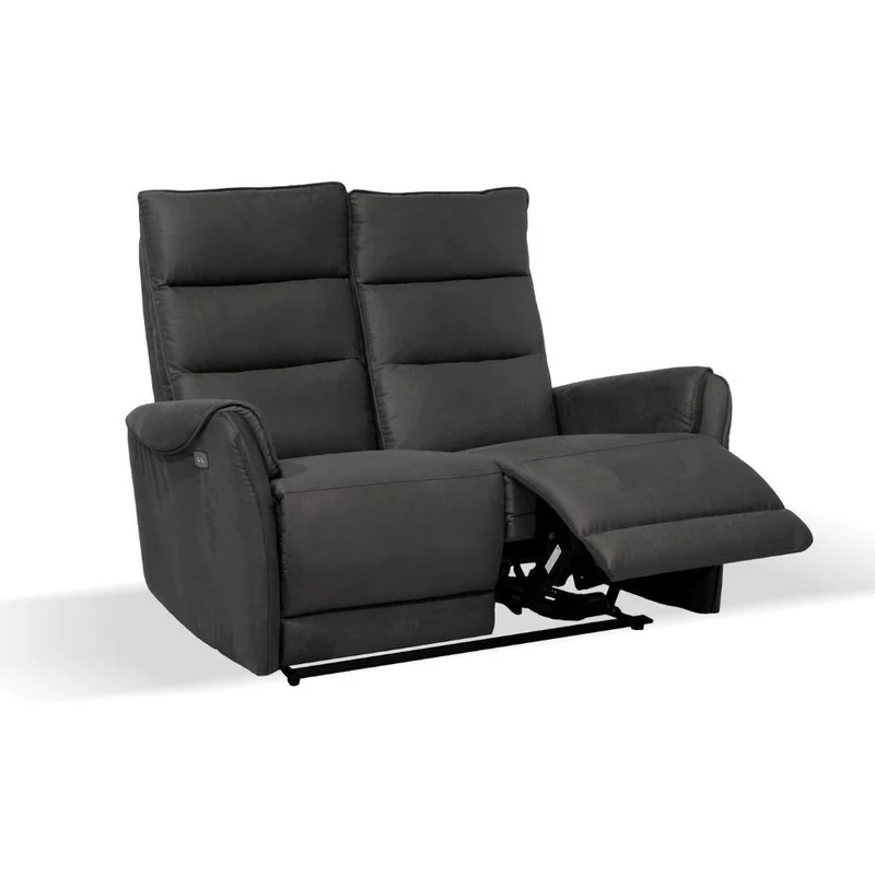 Divano 2 posti con 2 recliner elettrici effetto nabuk grigio - Thun