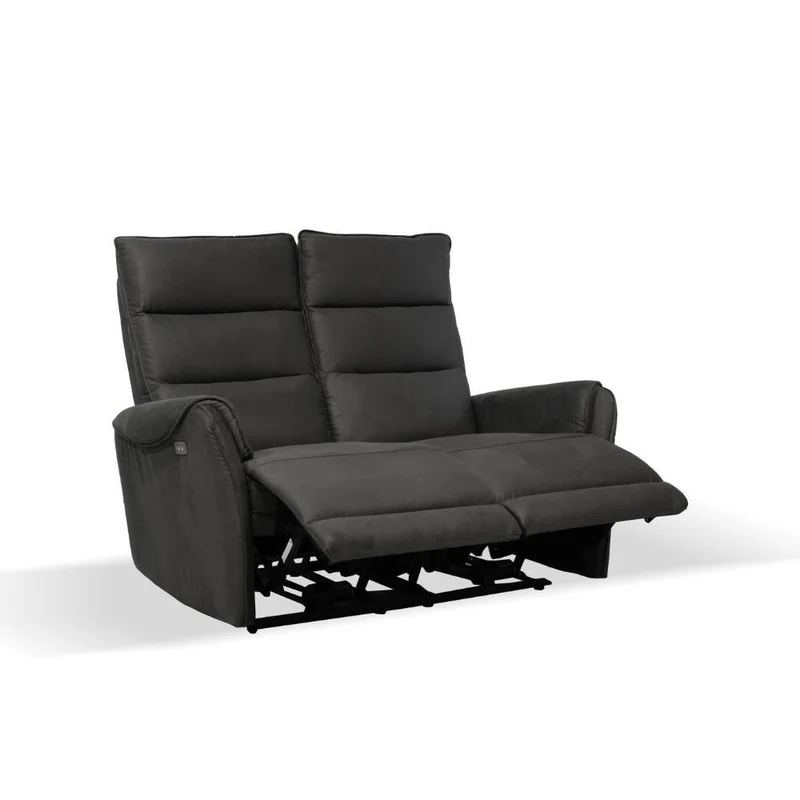 Divano 2 posti con 2 recliner elettrici effetto nabuk grigio - Thun