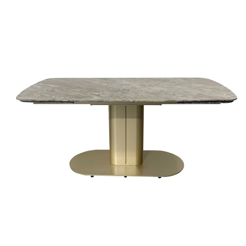 Tavolo allungabile con top in ceramica colore marrone lucido e base dorata - Vesta
