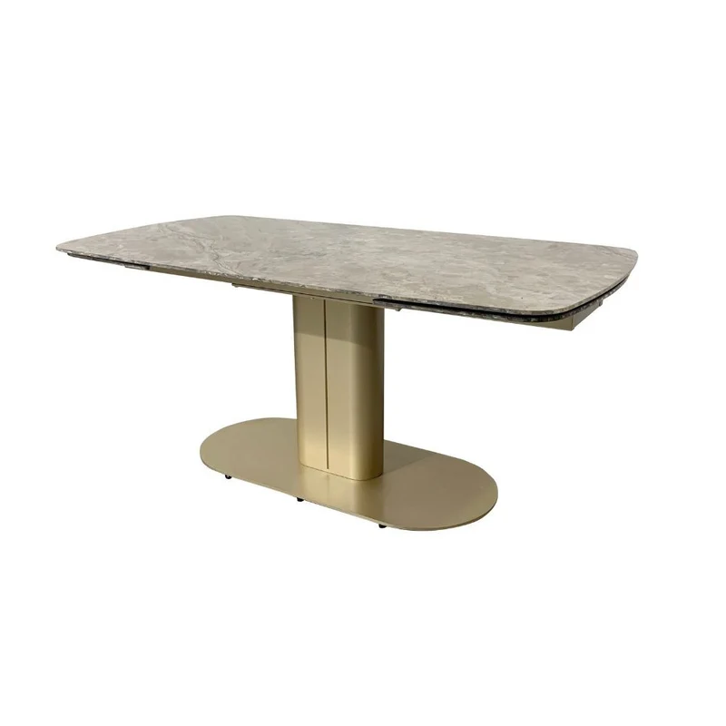 Tavolo allungabile con top in ceramica colore marrone lucido e base dorata - Vesta