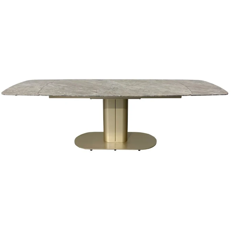 Tavolo allungabile con top in ceramica colore marrone lucido e base dorata - Vesta