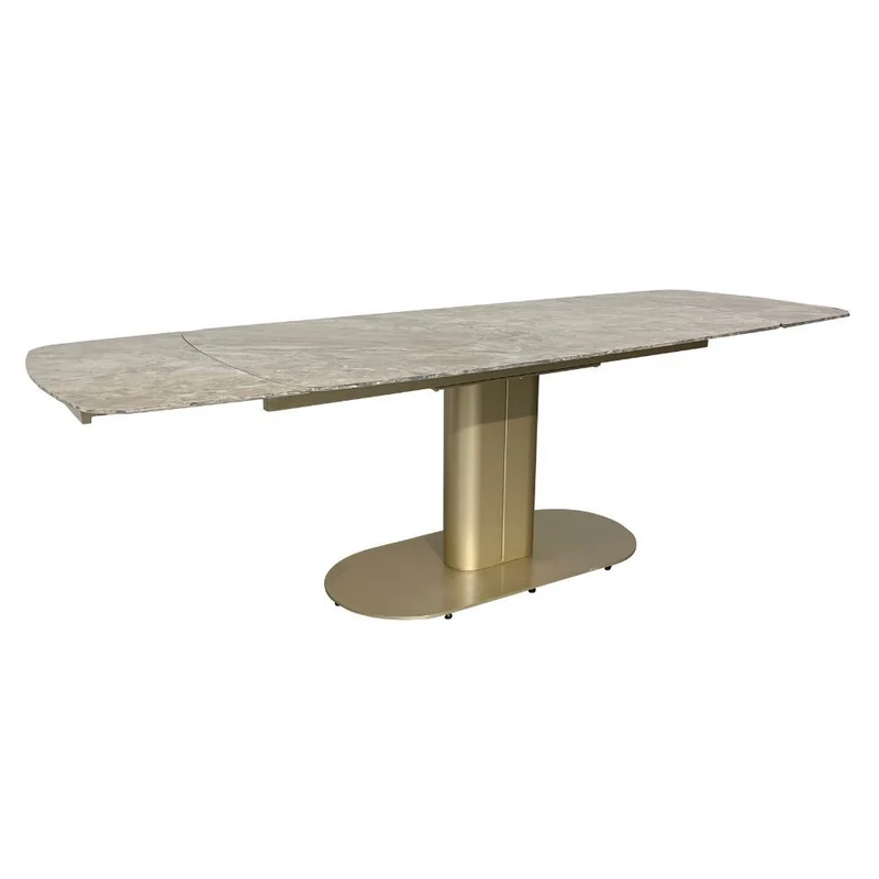 Tavolo allungabile con top in ceramica colore marrone lucido e base dorata - Vesta