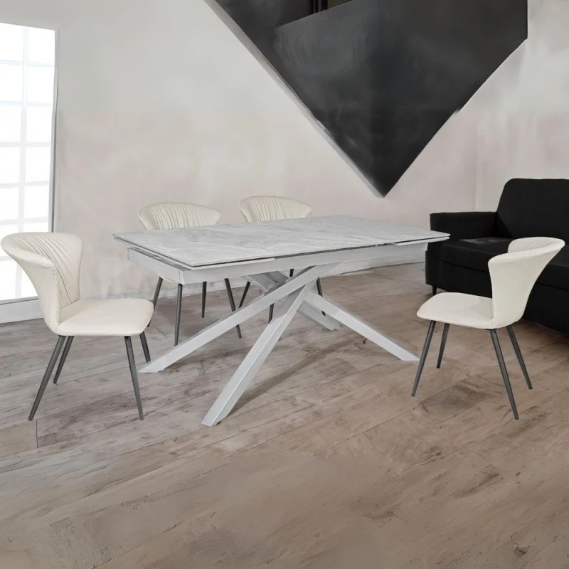 Tavolo allungabile con top in ceramica colore grigio italiano con gambe argento - Nefti