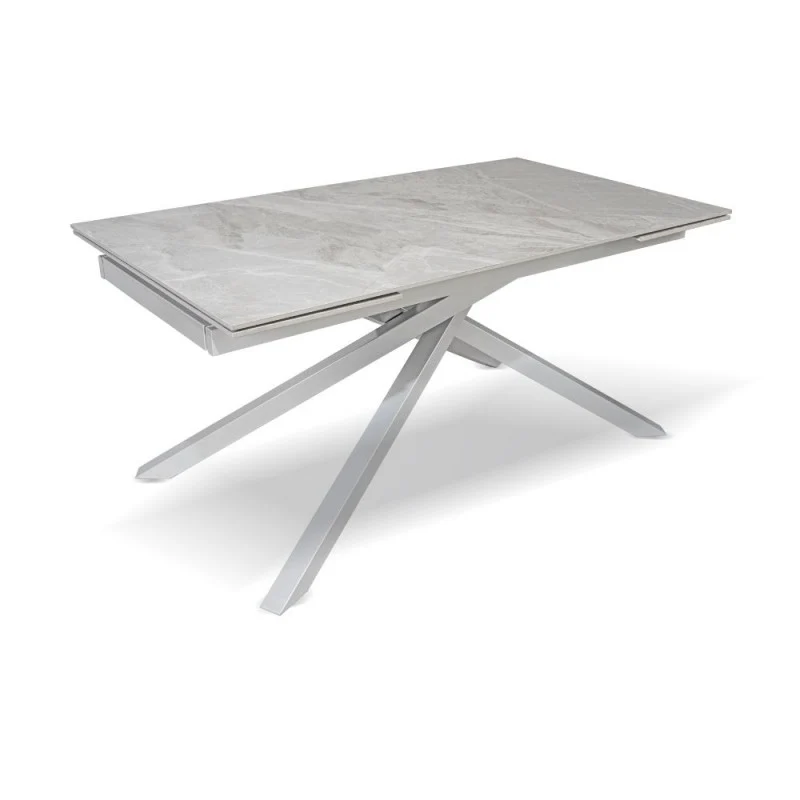 Tavolo allungabile con top in ceramica colore grigio italiano con gambe argento - Nefti