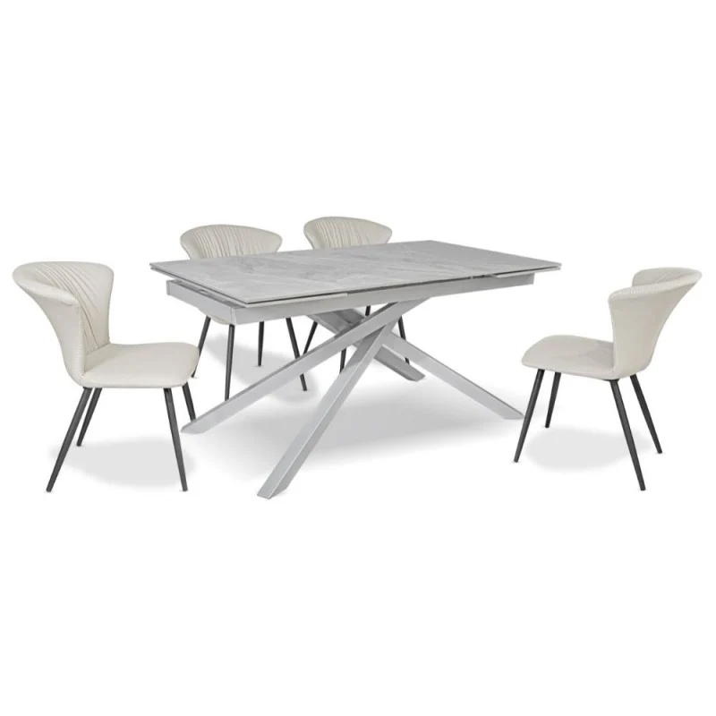 Tavolo allungabile con top in ceramica colore grigio italiano con gambe argento - Nefti