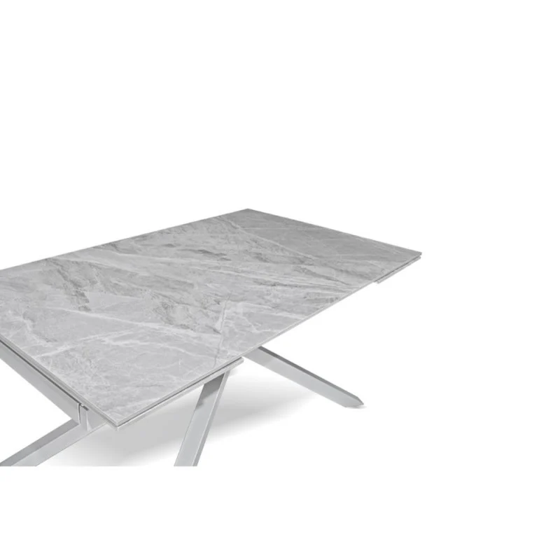 Tavolo allungabile con top in ceramica colore grigio italiano con gambe argento - Nefti