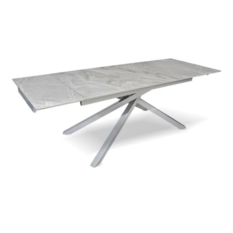 Tavolo allungabile con top in ceramica colore grigio italiano con gambe argento - Nefti