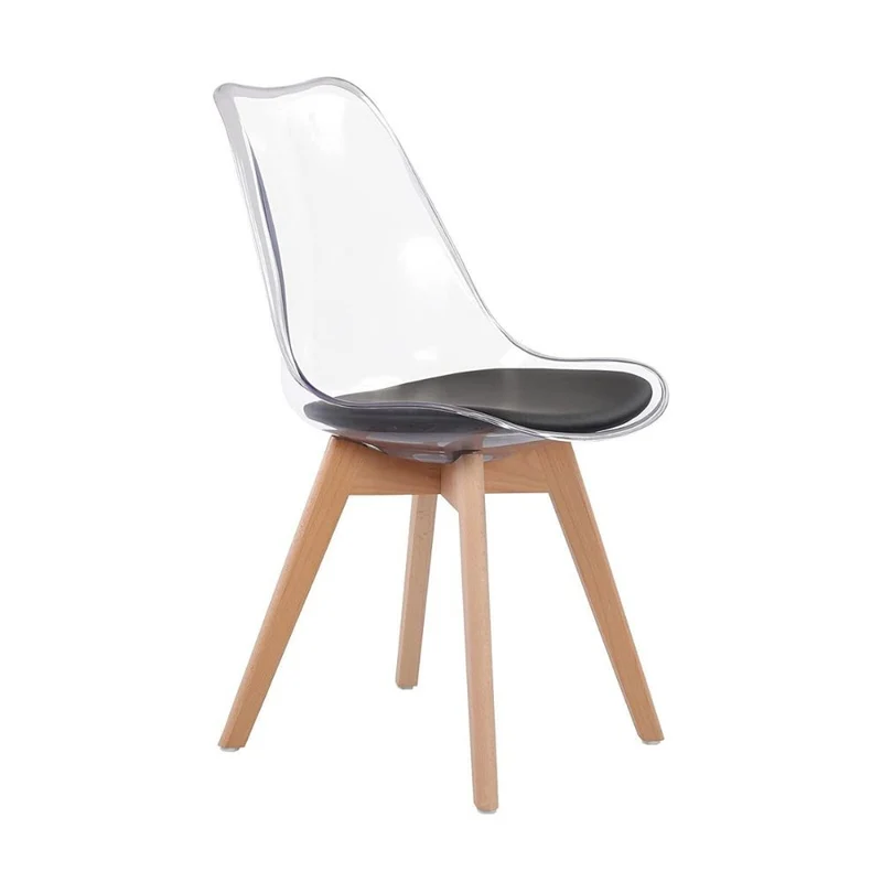 Set 4 sedie in PET trasparente e gambe in legno - Tebe