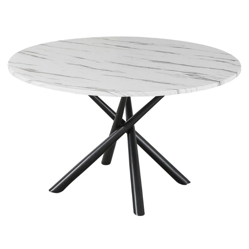 Tavolo rotondo con piano effetto marmo bianco e struttura in metallo nero - Umbriel