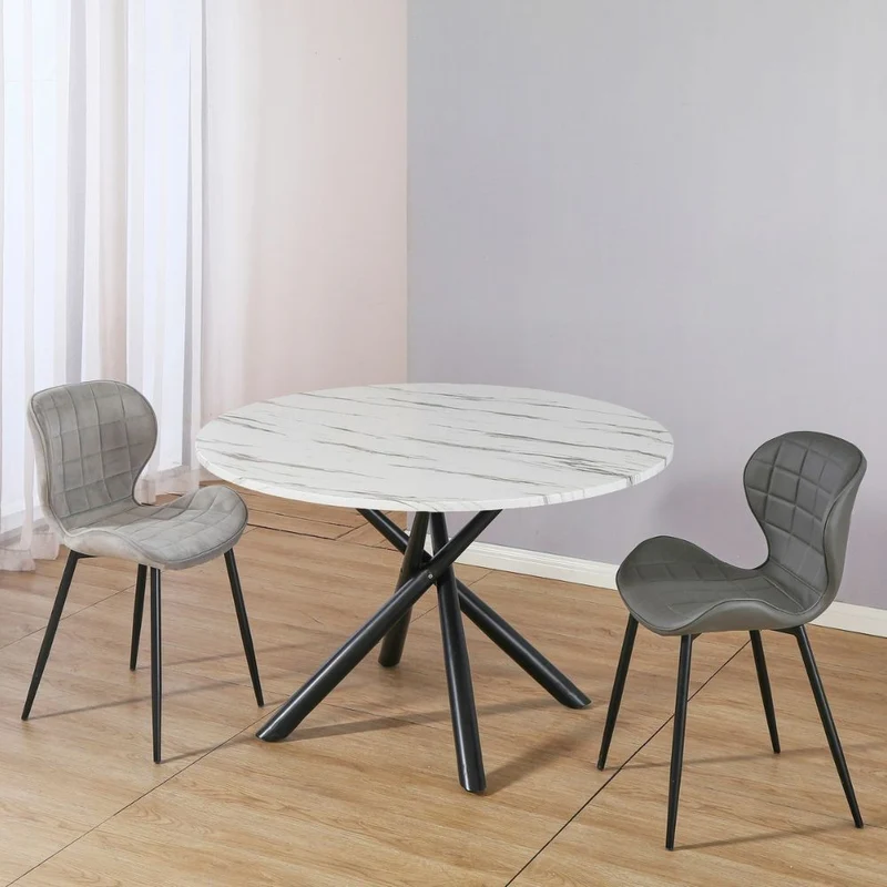 Tavolo rotondo con piano effetto marmo bianco e struttura in metallo nero - Umbriel