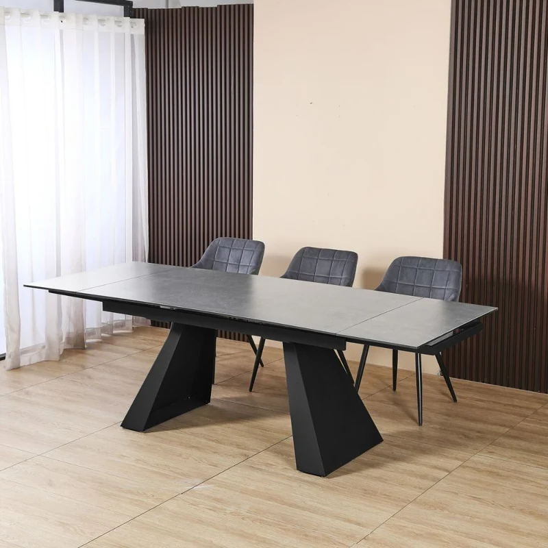 Tavolo allungabile 160x90 cm con piano in ceramica colore ossido e struttura in metallo nero - Ariel