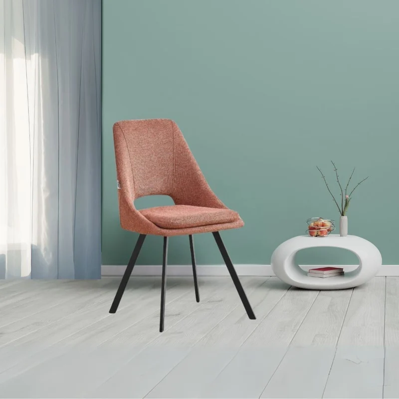 Set 2 sedie imbottite in tessuto colore salmone e gambe nere Blauss