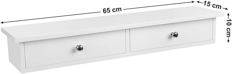 Étagère murale à 2 tiroirs étagères suspendues tablettes flottantes brillante charge 15 kg 65 x 15 x 10 cm blanc 12_0000571
