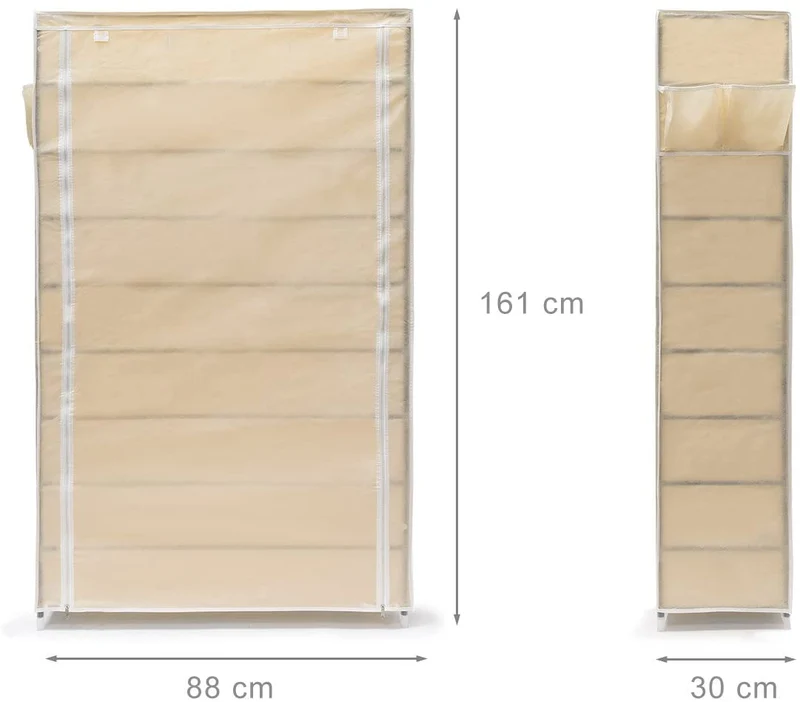Meuble étagère armoire à chaussures tissu fermeture éclair 161 cm beige 13_0001642_2
