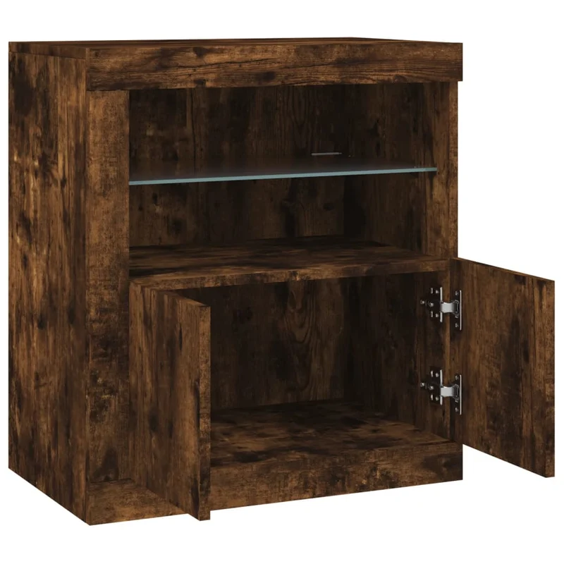 Buffet bahut commode armoire meuble de rangement organisateur cuisine salle de séjour salon avec lumières LED 60,5 x 37 x 67 cm marron 02_0029890